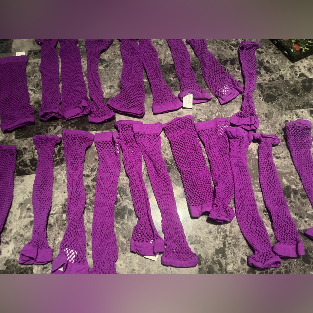 Purple fishnet gloves